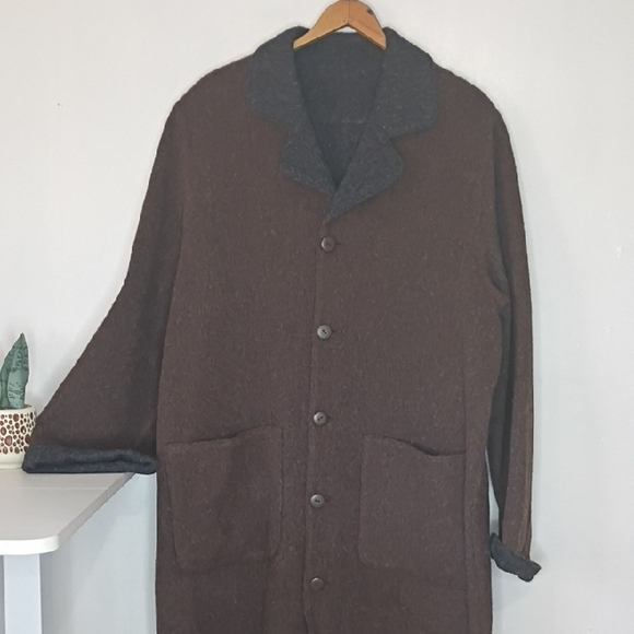 Vintage J. Jill Reversible Brown And Gray Charcoal Wool Trench Coat Medium - Picture 3 of 11